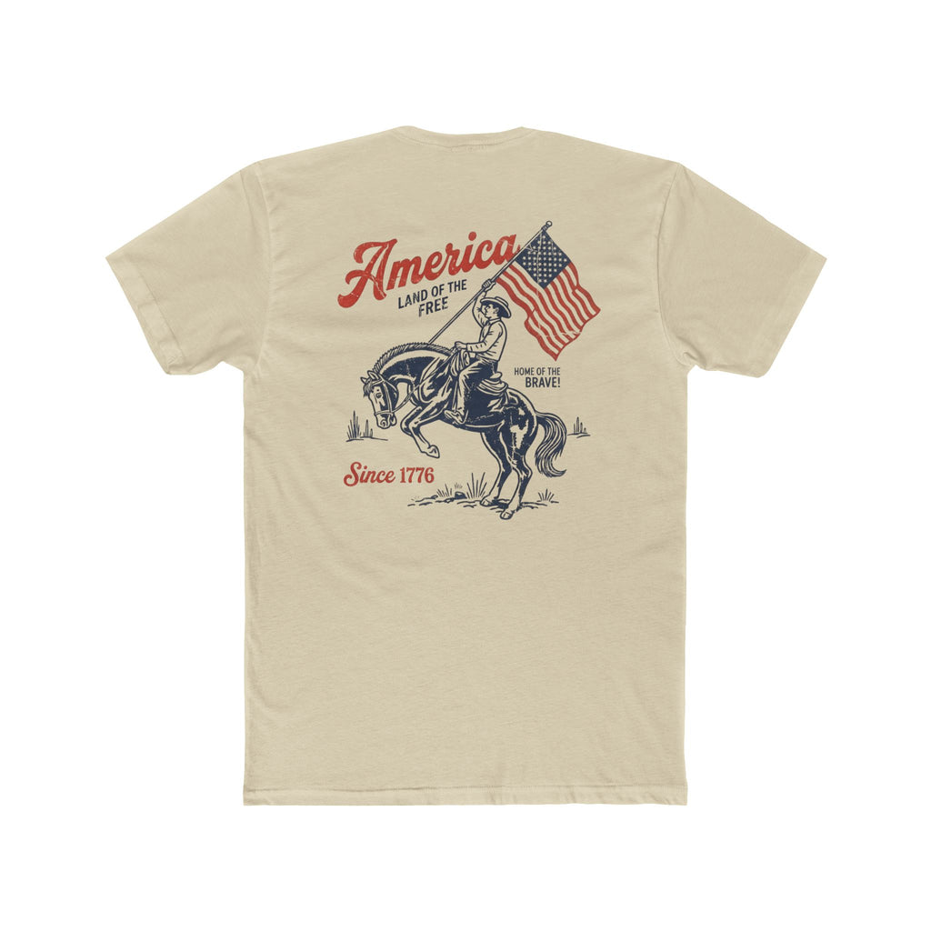Patriotic Cowboy Tee — "America Land of the Free" Graphic T-Shirt